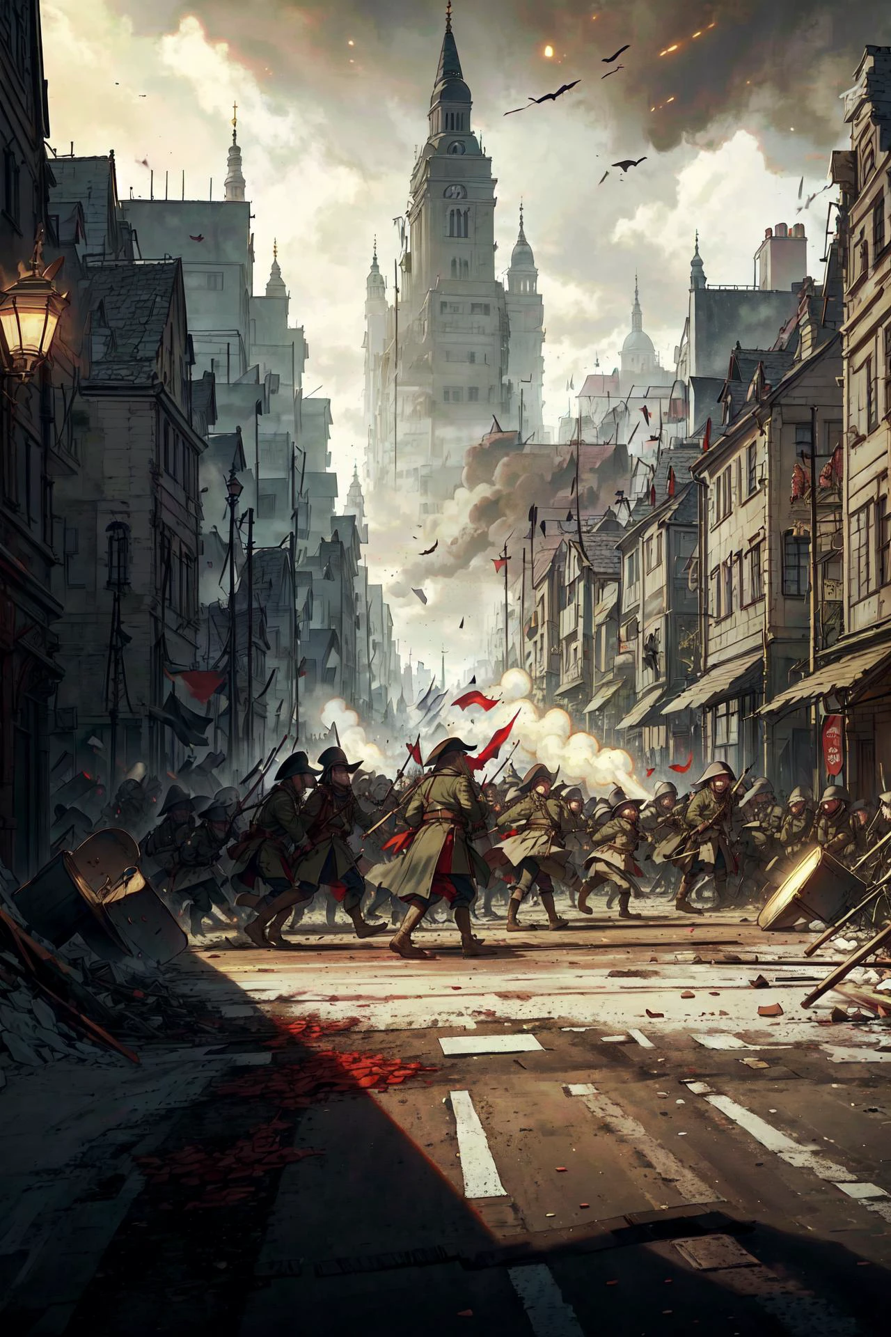 (masterpiece), best quality, expressive eyes, perfect face BRAKE (((background, destroyed city, city defense, barricades,))) BRAKE Warsaw rise Do you remember when, when the Nazis forced their rule on Poland 1939 and the allies turned away From the underground rose a hope of freedom as a whisper City in despair, but they never lost their faith Women, men and children fight They were dying side by side And the blood they shed upon the streets Was a sacrifice willingly paid Warsaw city at war Voices from underground, whispers of freedom 1944 help that never came Calling Warsaw city at war Voices from underground, whispers of freedom Rise up and hear the call History calling to you, 'Warszawo, walcz!' Spirit soul and heart In accordance with the old traditions 1944 still the allies turn away Fighting street to street In a time of hope and desperation Did it on their own and they never lost their faith Women, men and children fight They were dying side by side And the blood they shed upon the streets Was a sacrifice willingly paid Warsaw city at war Voices from underground, whispers of freedom 1944 help that never came Calling Warsaw city at war Voices from underground, whispers of freedom Rise up and hear the call History calling to you, 'Warszawo, walcz!' All the streetlights in the city Broken many years ago Break the curfew, hide in sewers Warsaw, it's time to rise now All the streetlights in the city Broken many years ago Break the curfew, hide in sewers Warsaw, it's time to rise now Warsaw city at war Voices from underground, whispers of freedom 1944 help that never came Calling Warsaw city at war Voices from underground, whispers of freedom Rise up and hear the call History calling to you, 'Warszawo, walcz!', MusketPunkAI, <lora:MusketPunkAI:1>