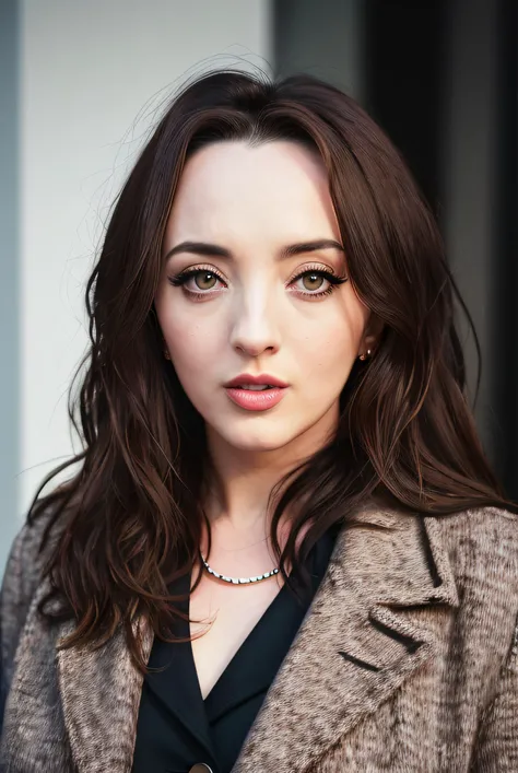 photo of (F3rnBr4dy01:0.99), a woman, RAW, close portrait photo, long brown coat, long haircut, pale skin, slim body, (high detailed skin:1.2), 8k uhd, dslr, soft lighting, high quality, film grain, Fujifilm XT3 sharp focus, f 5.6