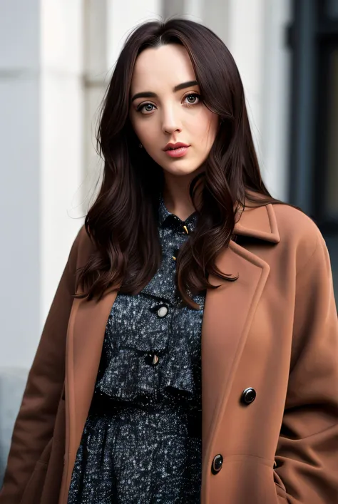 photo of (F3rnBr4dy01:0.99), a woman, RAW, close portrait photo, long brown coat, long haircut, pale skin, slim body, (high detailed skin:1.2), 8k uhd, dslr, soft lighting, high quality, film grain, Fujifilm XT3 sharp focus, f 5.6