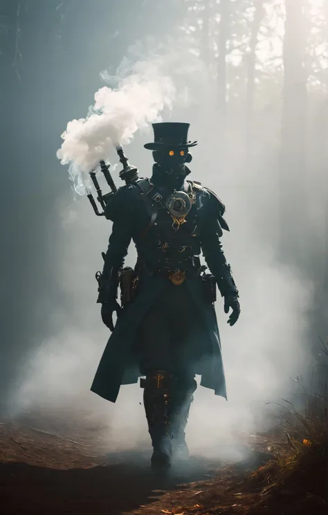 (mdfg, fog, made of smoke), Balletcore aesthetic, a portrait of a military general with a steampunk prosthetic arm, victorian nobility, vibrant colors, stunning background. warm and bright sunlight, a mesmerizing blend of light and shadow. masterpiece, absurdres, intricate details <lora:fog_creatures_v4:0.65>