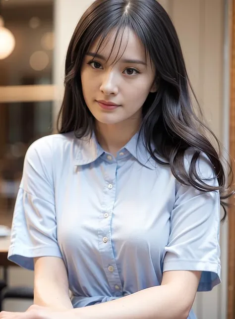 (8k, best quality, masterpiece:1.2), (realistic, photo-realistic:1.37), ultra-detailed, 1 girl, cute, solo, beautiful detailed sky, detailed cafe,night,sitting, dating,(nose blush),(smile:1.15),(closed mouth) small breasts, beautiful detailed eyes,(collared shirt:1.1), night, wet, business attire, rain, white lace, (short hair:1.2), floating hair NovaFrogStyle, multi-colour hair, fashion,black hair, curly hair, pastel color,sketch, see-through,