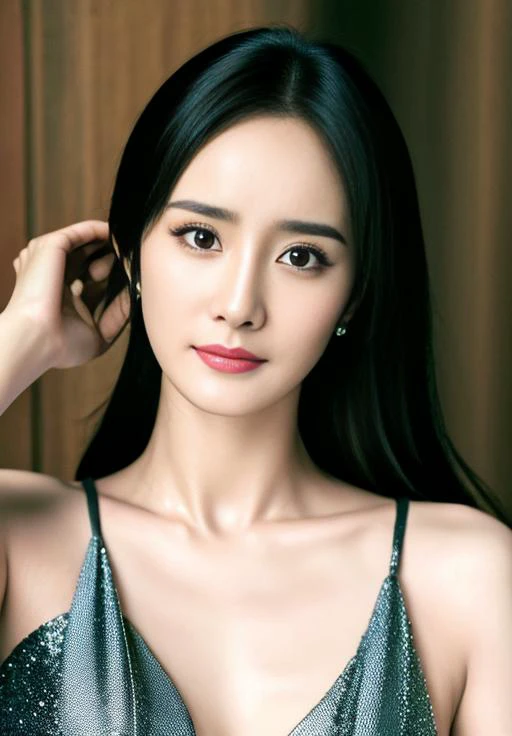 highres,4k,HDR,1girl, photorealistic, realistic,sweat skin, thin face,yangmi,heavy makeup, standing,(((half body))), medium breasts,earing , <lora:mimi_V3:0.8> <lora:koreanDollLikeness_v15:0.2>