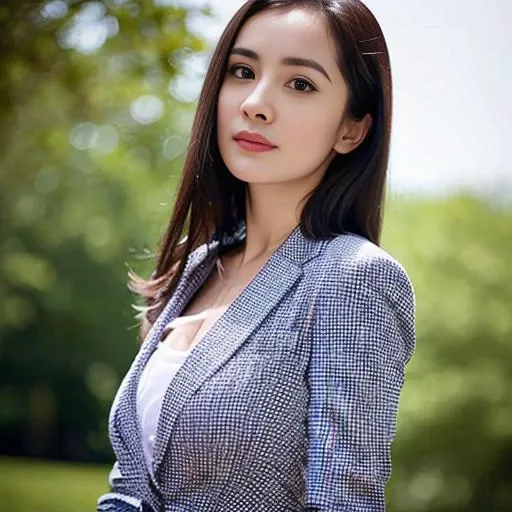 <lora:yangmi_v4:0.8>, 1girl,yangmi,RAW photo, ((bokeh)) , masterpiece, (photorealistic:1.4, realistic), highly detailed CG unified 8K wallpapers, ((thick body:1)), (medium breasts:1.2), looking at viewer, ((straight from front)), (HQ skin:1.2), 8k uhd, dslr, soft lighting, high quality, film grain, Fujifilm XT3, closed up,
business suit,
(outdoors, park),