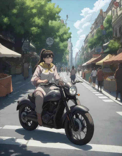 score_9,  score_8_up, score_7_up, <lora:fighter-gs-ponyxl-000015:1> gsfghtr, multicolored robe, neckerchief,
1girl, at a street market, crowded street, tree-lined street, sitting on a sports motorcycle