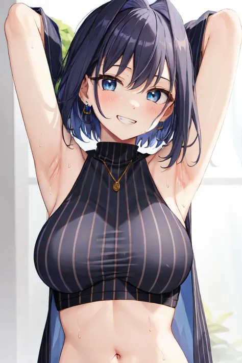 masterpiece, high quality, 1 girl, (oppai loli), glossy skin, scared, blushing, slender, slim, anatomically correct, naked apron, kitchen, (rainbow hair), detailed face, detailed eye, cute, beautiful eyes, beautiful face, busty figure, hourglass figure, beautiful girl