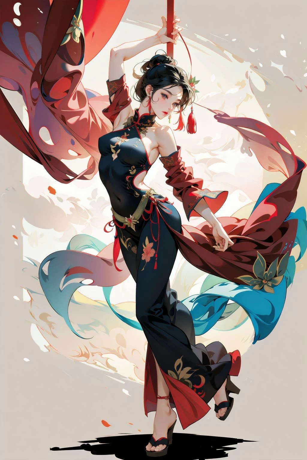 chinese ink painting style,1girl, <lora:crane:0.6> , <lora:ExoticDance:0.6> exotic_dance, full body, (masterpiece, best quality, high quality, highres, ultra-detailed),