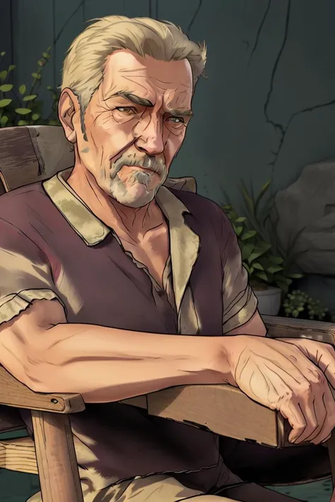 old man, sitting on a rocking chair, on the porch, celshaded art style<lora:Celshaded Art Style:0.9>
