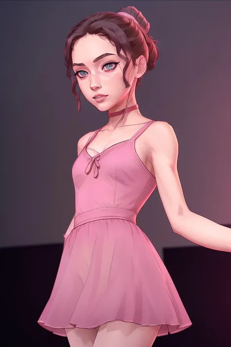 1girl, ballerina, brunette hair, pink dress, performing on stage, ((looking at viewer)), celshaded art style<lora:Celshaded Art Style:0.9>