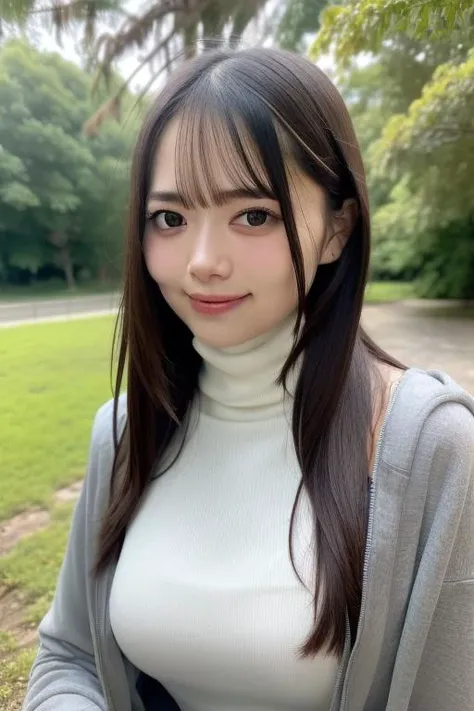 1girl,(wearing a turtleneck and long jacket:1.2),(RAW photo, best quality), (realistic, photo-realistic:1.4), masterpiece, an extremely delicate and beautiful, extremely detailed, 2k wallpaper, Amazing, finely detail, extremely detailed CG unity 8k wallpaper, ultra-detailed, highres, soft light, beautiful detailed girl, extremely detailed eyes and face, beautiful detailed nose, beautiful detailed eyes,cinematic lighting,at a park,autumn scenery,bokeh,perfect anatomy,slender body,smiling <lora:kurodafuuwa_lora:0.8>
