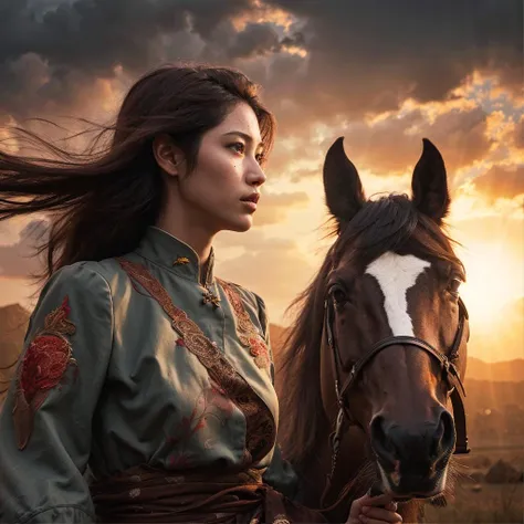 1girl, vietnam, ao dai, wounded, sword raised, looking ahead,panorama, battlefield, corpse, blood, smoke, flag, warrior, horse, sweat, sunshine, sunset, epic, beautiful, tragic, (Detailed face features:1.3),
(RAW photo, 16k, masterpiece, best quality: 1.2), (ultra realism, hyper detailed and intricate realism: 1.3), (wide depth of field, radiant mapping, ray tracing, god rays: 1.2),