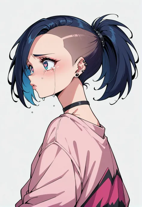 anime artwork, score_9, score_8_up, score_7_up, best quality, high quality, source_anime, (gothgirl, short black pink bobcut hair) , high ponytail, 1girl, wide eyes, tears, crying lips parted, heart pupils, adult woman, BREAK anime style, studio anime, cel shading, (line art)<lora:Black_Magic_Steering-16:1>