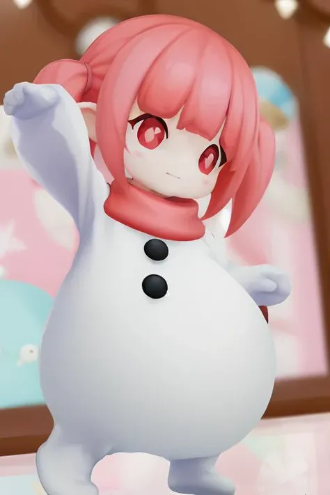 <lora:gai:1>,(a girl has a head and the body of a snowman),dancing, chibi,
