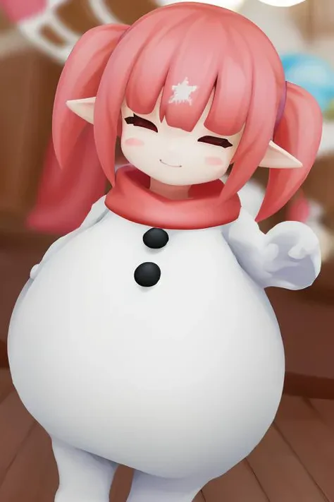 <lora:gai:1>,(a girl has a head and the body of a snowman),dancing, chibi,
closed mouth,smile, closed eyes