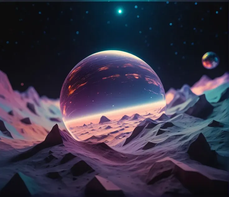 Liminal space, photo of a realistic multidimensional abstractions shot with a panavision arriflex imax lense, depth of field, cinematic lighting, astronomy low poly count  <lora:low_poly_count:1>