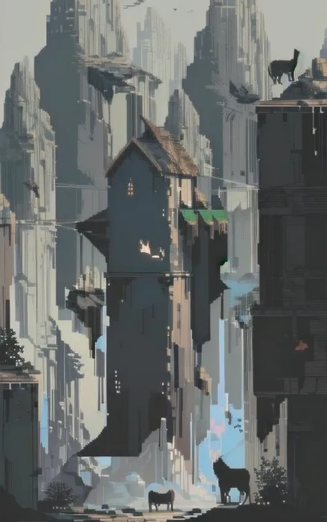 <lora:pixel art:1> pixel art, ( dieselpunk graveyard with lion | fluid warehouse with minigun )