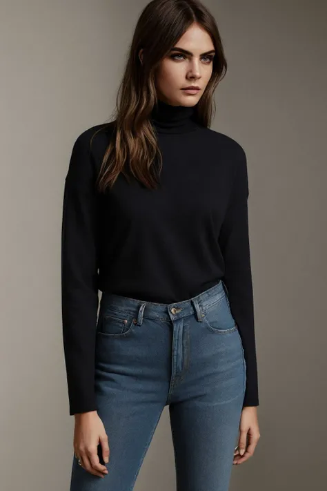 <lora:Cara Delevingne:0.75>,(brunette:1.3),crdl,turtleneck,jeans,at distance, cinematic