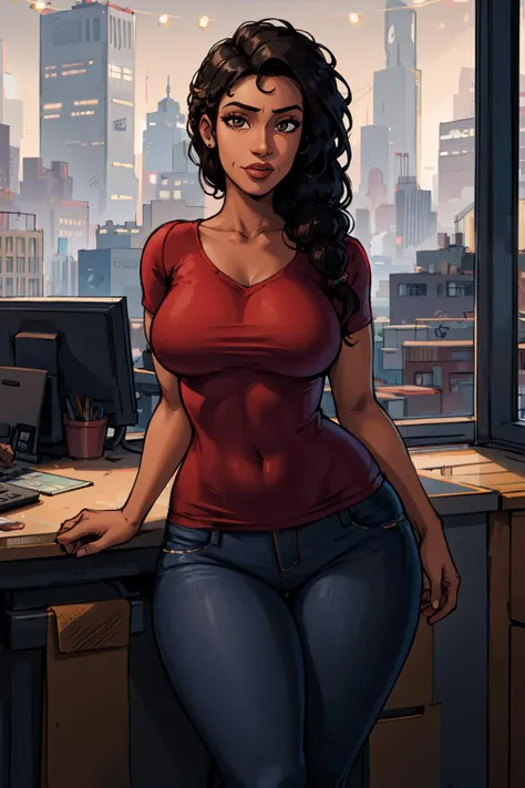 riomorales, (curvy), red shirt, jeans, <lora:Sett_Rio_Morales:0.8>, milf, masterpiece, best quality, extreme detail, 8k, image sharpness