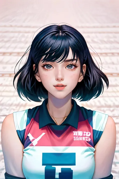 anime artwork sports photography of 1girl, ((happy)), detailed skin, ((short black hair)), ((( <lora:VolleyballUniform_v20LyCORIS:0.8> volleyball uniform))). ((inside volleyball stadium:1.5)), taken with Fujifilm X-T3 with 50mm f1.5 lens, pink pastel colored theme in style of wes anderson, <lora:PAseer-SD15-LCM Quick:1> <lora:ReaLora:.2> <lora:KRA_-_Lee_Da-Hyeon:1> leedahyeon . anime style, key visual, vibrant, studio anime,  highly detailed