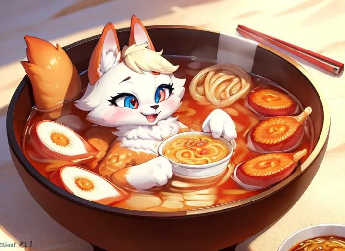 (furry art:1.4), (uploaded on e621:1.4), some furry friends bathing in a bowl of ramen on the beach.   ramen, male, white fur, aloha shirt, safe content, food, ramen, noodles, zootopia eyes, expressive eyes, beautiful eyes, anthro, ramen cup, ramen bowl, 
BREAK, <|startoftext|> by asnnonaka, by braeburned, by artdecade, by ajin, by smileeeeeee, by delki, by ittybittyshark, by lovelesskiax, by twiren, by mcfli