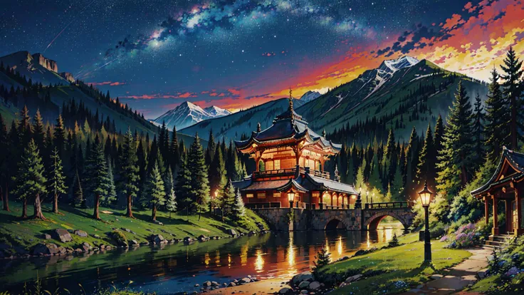 <lora:add_detail:0.5> <lora:boldline:0.2>
((masterpiece)), (best quality), (ultra detailed), (digital), shrine, forest, river, vegetation, mountains in the background, nighttime, starlight, intricate, elaborate detail, ((vivid)) colors, high saturation