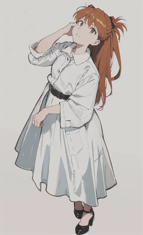 ((masterpiece, best quality)), Asuka Langley Soryu, eva,
1 girl, long face, red eyes, long hair, messy hair, belt, coat, chemise, long dress, full body,
light background, gradient background, looking up, callous ruthless, cold eyes, standing pose,
<lora:style_ASK:0.9>