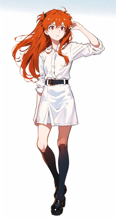 ((masterpiece, best quality)), Asuka Langley Soryu, eva, 
1 girl, long face, red eyes, long hair, messy hair, belt, chemise, full body, 
light background, gradient background, looking down, callous ruthless, cold eyes, standing pose, 
<lora:style_ASK:1>