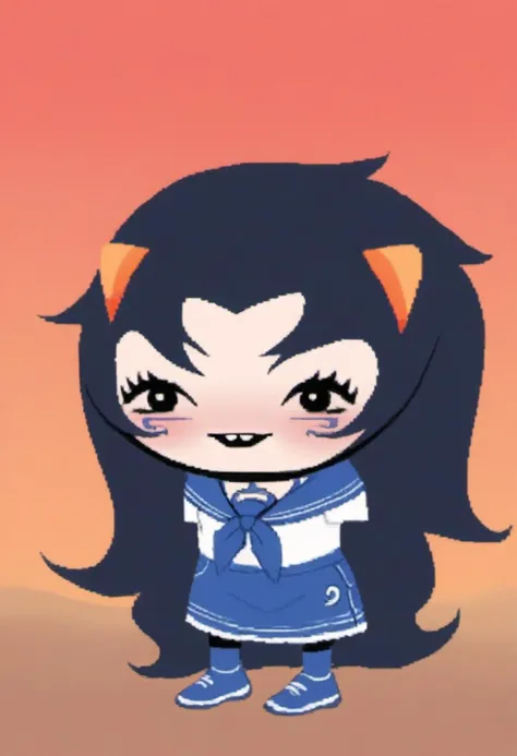 zPDXL, zPDXLxxx, score_9, score_8_up, score_7_up, score_6_up, score_5_up, score_4_up, BREAK rating_safe, source_cartoon, <lora:Homestuck_for_PonyXL:1.1>, homestuck, solo, 1girl, outdoors, full body, <lora:Shylily_for_PonyXL :0.8>, serafuku_lily, blush, smile, open mouth, very long hair, monster girl, standing, looking at viewer, black eyes, (chibi:1.1),