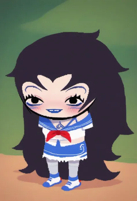zPDXL, zPDXLxxx, score_9, score_8_up, score_7_up, score_6_up, score_5_up, score_4_up, BREAK rating_safe, source_cartoon, <lora:Homestuck_for_PonyXL:1.1>, homestuck, solo, 1girl, outdoors, full body, <lora:Shylily_for_PonyXL :0.8>, serafuku_lily, blush, smile, open mouth, very long hair, monster girl, standing, looking at viewer, black eyes, (chibi:1.1),