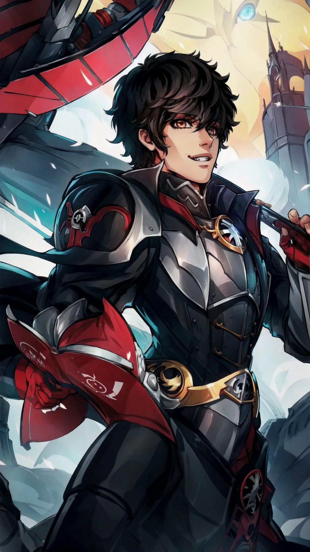<lora:Inquisitor Katarinya Greyfax - 40K:0.7> knife, inquisition \(warhammer\), inquisition, silver power armor, (Rosarius:1.10), BREAK, <lora:dsjoker-v2:0.8> dsjoker, persona 5, amamiya ren, joker, (1boy:1.15), brown eyes, black hair, short hair, messy hair, BREAK, (thief mask:1.15), grin, BREAK, holding book, BREAK, masterpiece, best quality, extremely detailed, highly quality, 4k, sharp focus, professional, sharp focus, award winning, cinematic lighting, octane render, unreal engine, volumetrics dtx, Wallpaper,