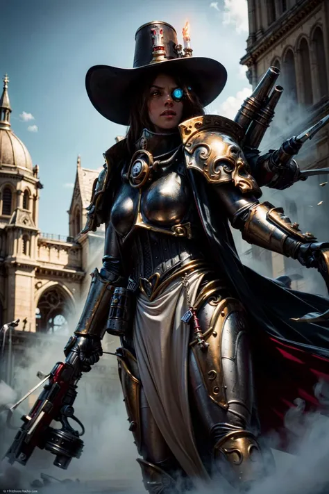 volumetric cinematic lighting, (highly detailed:1.4), smooth, sharp focus, full body 8k, action shot, realistic reflections, cinematic composition, <lora:tool - more_details:0.7> cowboy shot,
greyfax, <lora:Greyfax MK1 by CARAXES:0.8>
detailed armor, detailed face, hat, monocle details, detailed crossbow, detailed sword,
intricate ornamented, full armor, holding sword, holding crossbow, dual wielding
black hair, long hair, pretty face, skin pores, rugged, metallic armor, panting, catching a breath, running, dodging bullets, dynamic posture, ((jumping)) above ruined buildings, cathedral,
ruined cathedral, war, urban landscape background, particles floating, clear sky, bright cinematic lighting, soft shadows,