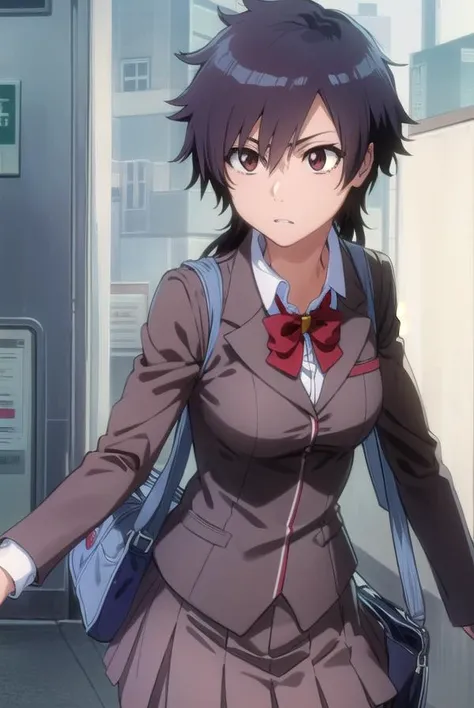 tatsuki, <lyco:tatsuki-lyco-nochekaiser:1>,
tatsuki, short hair, black hair, long hair, (brown eyes:1.5),
BREAK skirt, bow, school uniform, jacket, blazer, red bow, long sleeves, grey blazer, grey skirt,
BREAK looking at viewer, upper body, full body, cowboy shot,
BREAK indoors,
BREAK <lyco:GoodHands-beta2:1>, (masterpiece:1.2), best quality, high resolution, unity 8k wallpaper, (illustration:0.8), (beautiful detailed eyes:1.6), extremely detailed face, perfect lighting, extremely detailed CG, (perfect hands, perfect anatomy),