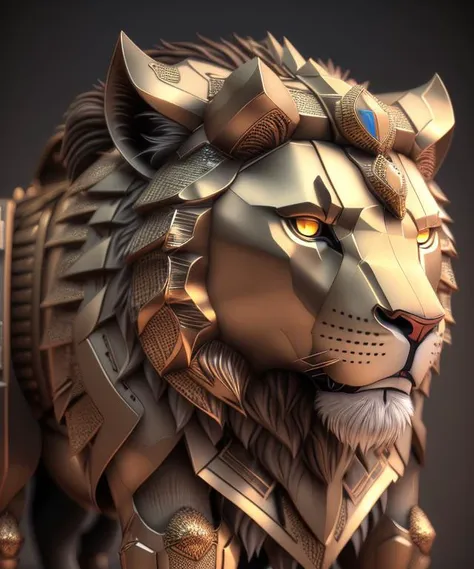 3D model, lion, armor, metal plates, intricate designs<lora:fusionart_v3:0.85>