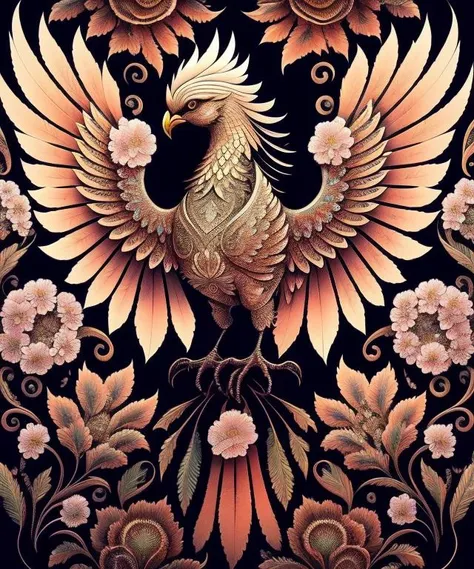 Phoenix, bird, floral patterns, intricate<lora:fusionart_v3:0.85>