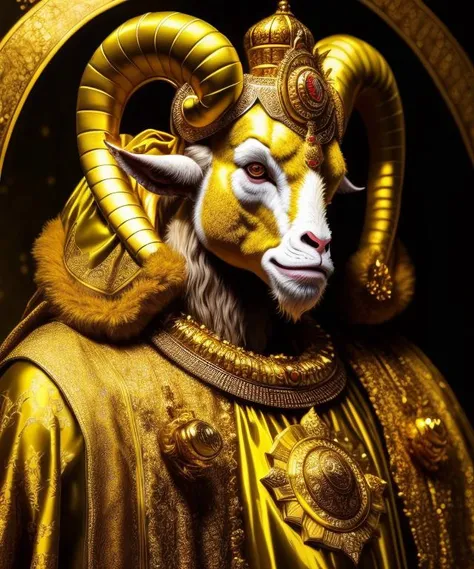 Ram, golden robe, crown, intricate designs,<lora:fusionart_v3:0.85>