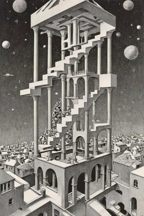 <lora:- SDXL - otclillsn_impossible_geo_V1.0:1>,otclillsn,<lora:Escher_SDXL:0.9>,ART BY ESCHER,
Space elevator,