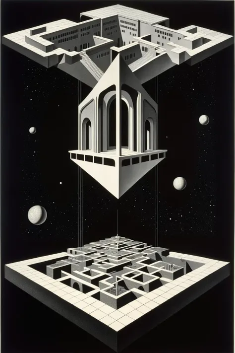 Abstraction,futuristic science fiction,The projection of a four-dimensional space in a three-dimensional world,
le parc,<lora:LeParc_AI_LoRA_XL_v2.1-000020:1>,art by escher,<lora:Escher_Blend:0.0.3>,