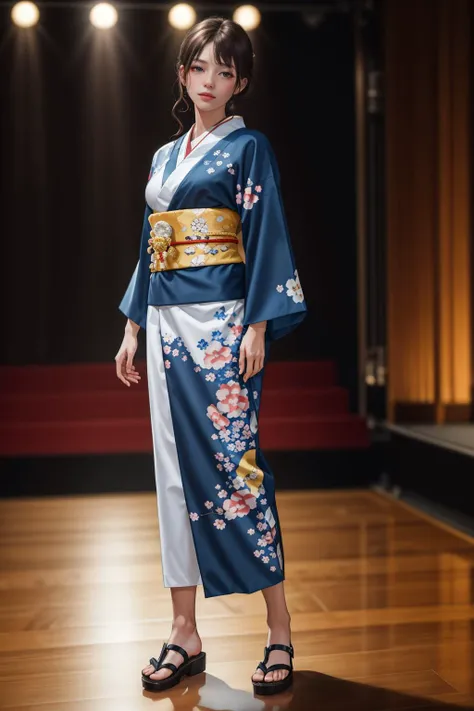highres,absurdres,masterpiece,best quality,original,extremely detailed CG,extremely detailed wallpaper,perfect lighting,(standing on the stage),blurry background,looking at viewer,
<lora:Kimono_V20:0.7>,kimono,