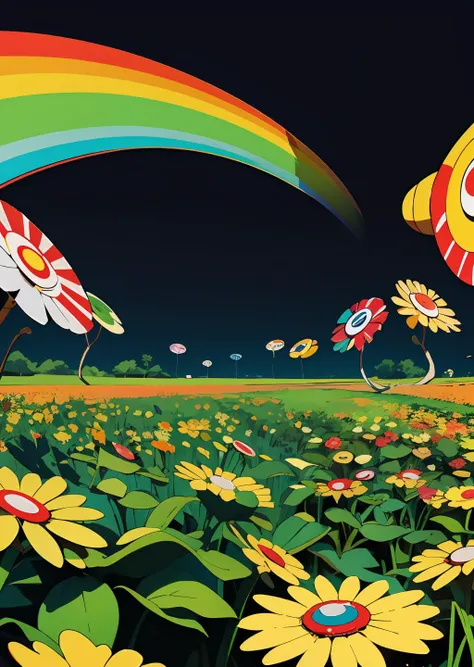 illustration, official art, an orchard  by DmPttrn <lora:DmPttrnA:0.7> and Takashi Murakami   , neon LED lights, holography