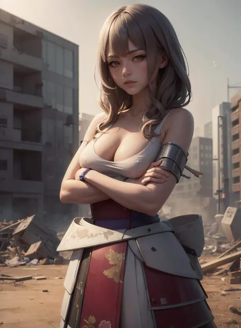 absurdres, (best quality), (masterpiece),(ultra-detailed:1.2),(highres),elaborate, highly detailed, 1girl, cowboy shot, solo,
cowboy shot, cinematic lighting, caustics,
<lora:scarlet-nikke-richy-v1:1.2> scarlet \(nikke\), japanese clothes, samurai, post-apocalypse, cityscape, destroyed buildings, ,
smug, doyagao,
candid modelshoot style, [(crossed arms[::1]:1.1)::0.8],
<lora:GoodHands-vanilla:0.5>,