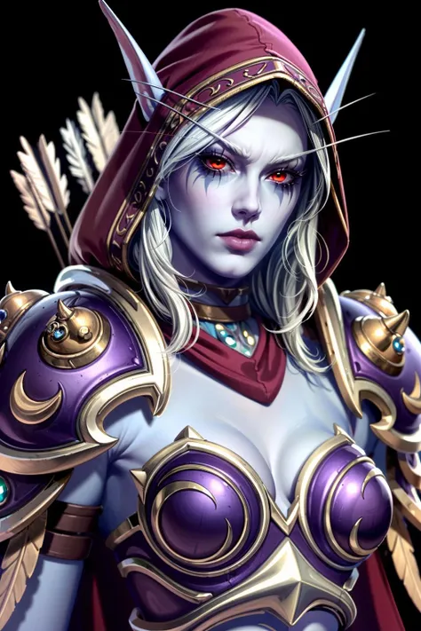 best quality, high resolution, distinct image, solo, gothic fantasy, dungeon, Campfire, Fantasy, Mystical,Shoot a Bow and Arrow
sylvdark for look from World of Warcraft (purple armor, red eyes, ruined makeup, dark/pale skin, undead) (elf ear)
cleavage <lora:sxzSylvanasWindrunner_sxzSylvanas:0.7>