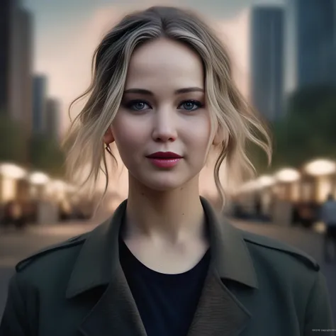 JenniferLawrence,<lora:JenniferLawrenceSDXL:1>,portrait,female,stunningly beautiful and symmetrical face with a park in the background;highly detailedolaroid photograph by Steve McCurry on instagram 8k octane render ultra realistic faces drawn inside her hair while she is holding an iphone photo. She has long straight black wavy brown colored fur made of light-paint wearing jeans standing next to him from behind his backlit dystopian evil demonic hellscape at night time dramatic lighting hyperrealistic intricate detail depth shadowing effect concept art unreal 5 engine digital illustration photorealism masterpiece trending pixiv key visual manga cover artwork ornate sharp high