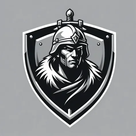 vector logo, guard shield, warrior of special forces, <lora:Logo_of_Special_Forces:1>, monochrome
