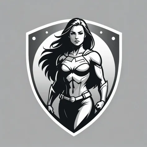 vector logo, guard shield, female superhero, <lora:Logo_of_Special_Forces:1>, monochrome