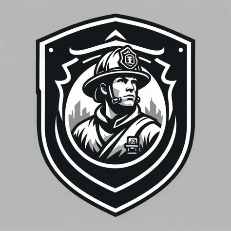 vector logo, guard shield, firefighter, <lora:Logo_of_Special_Forces:1>, monochrome