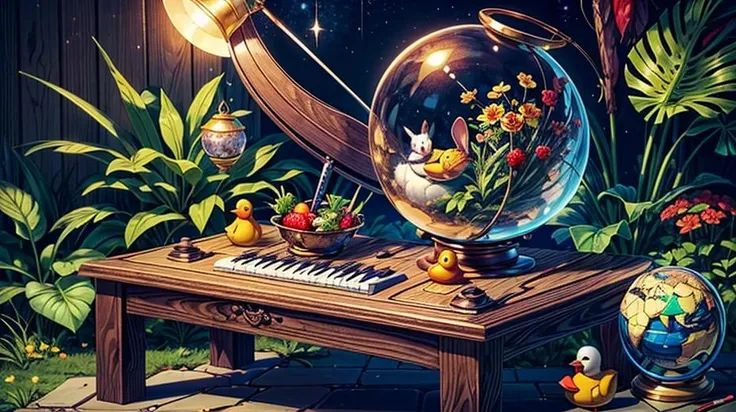 hiddenobjectgame outdoor farm, 1banana, plant, 1rubber duck, 1globe, 1flower, 1rabbit, 1cat, 1fish, 1pen, 1skull, 1necklace, 1speaker, 1keyboard, 1fence, 1astronaut, 1rocket, 1clown, 1strawberry,  1clock, 1sword, 1hat, details, <lora:add_detail:1> <lora:last:1>
