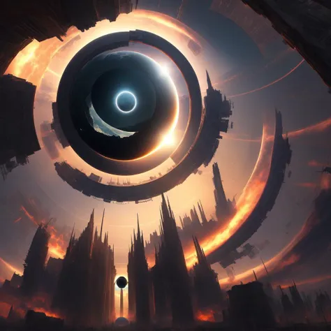 (endgate style:1) a giant black hole in the middle of a city <lora:djzEndGate_v15:1>
