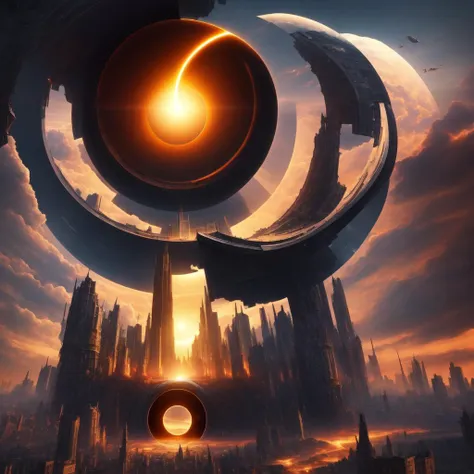 (endgate style:1) a giant black hole in the middle of a city <lora:djzEndGate_v15:1>
