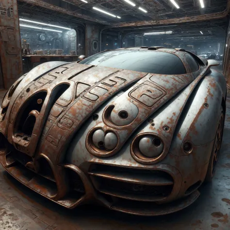 <lora:OxideTech:1>, oxidetech, scifi, rusty steel, bugatti veyron