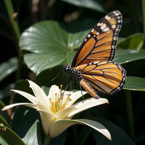 a monarch butterfly on top of a lily \(flower\)