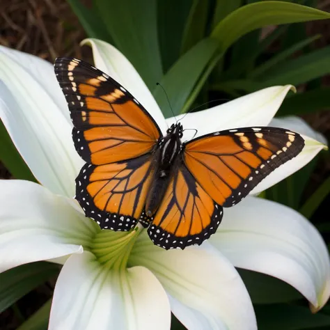 a monarch butterfly on top of a lily \(flower\)